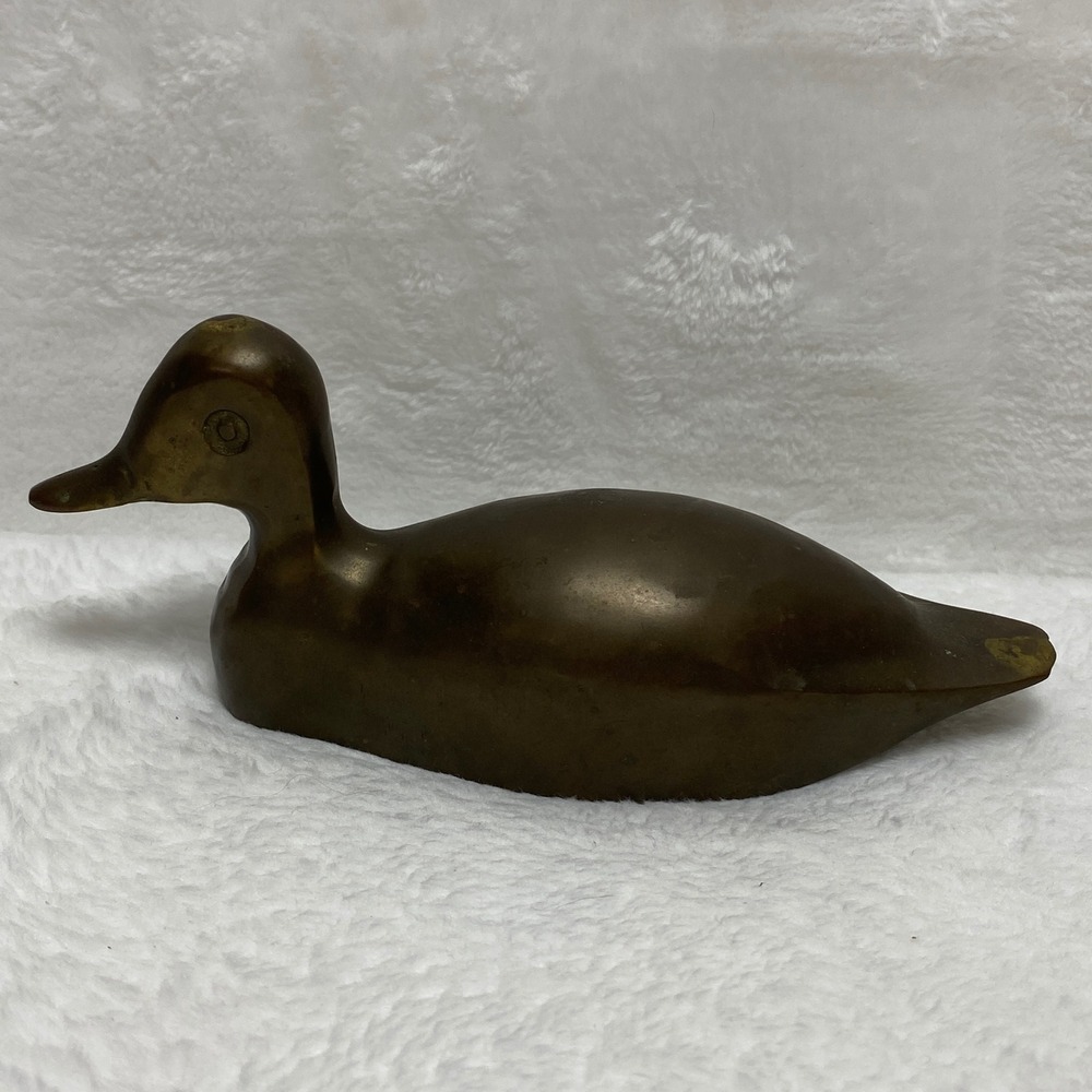 VTG Solid Brass‎ Duck Figurine Statue Bird Decor Paperweight Man Cave Office